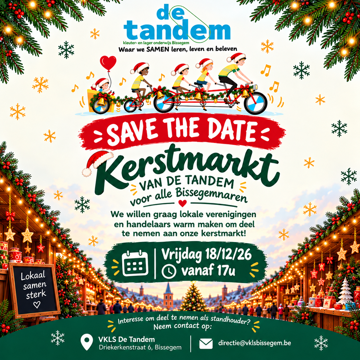 Save the date: Kerstmarkt De Tandem — vrijdag 18 december 2026 vanaf 17 uur